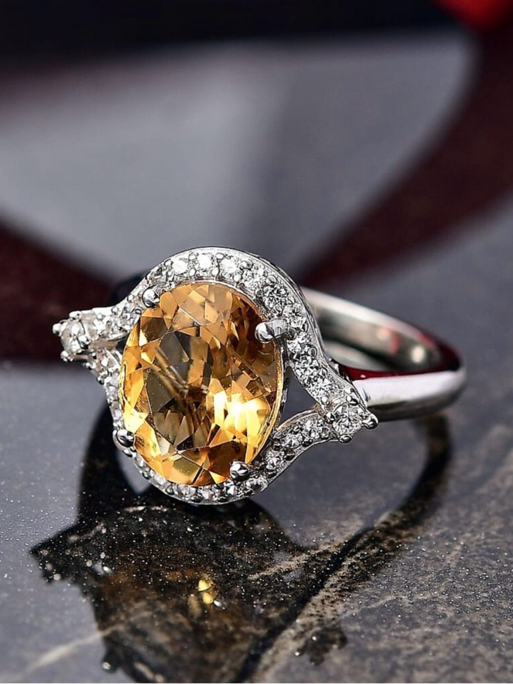 Brazilian Citrine, White Zircon Ring in Platinum Over Sterling Silver 3.75 ctw